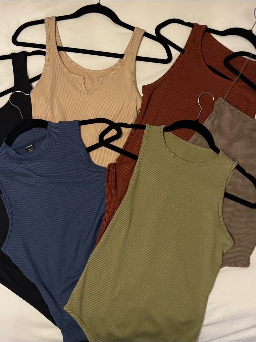 6 Piece Bundle - Ribbed Bodysuits - Olive, Blue, Rust, Brown, Black, Beige | M